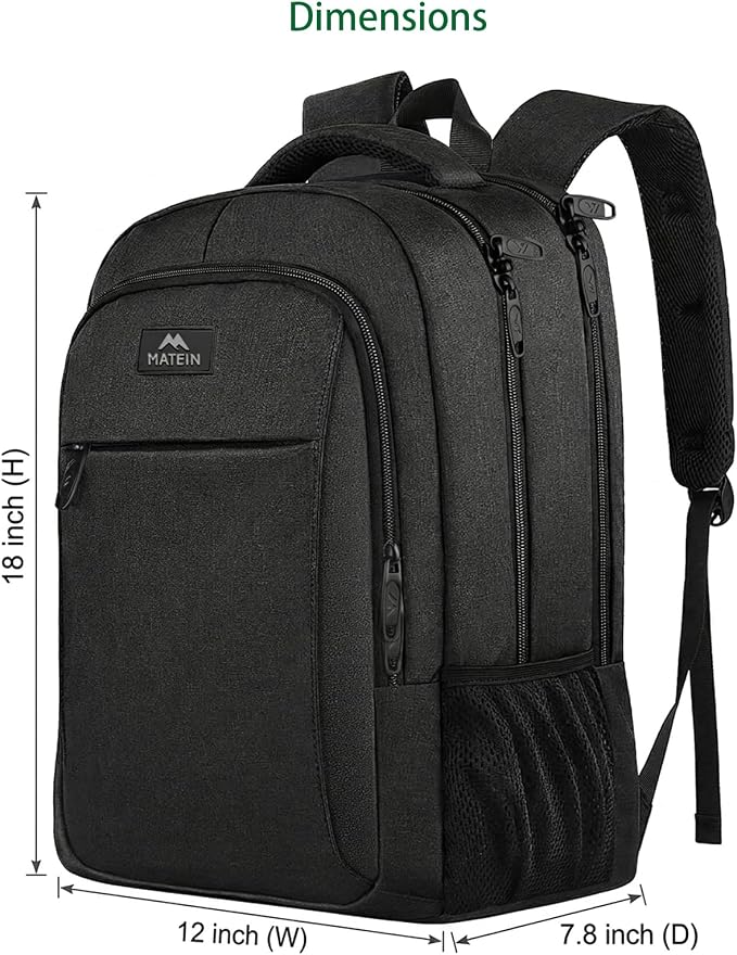 MATEIN Business Laptop Backpack, 15.6 Inch Travel Work Bag for Men Women | Water Resistant Daypack, Personal Item Bag Size, Anti Theft Pocket, Luggage Strap, Computer Backpack for Work College, Black - Image 11