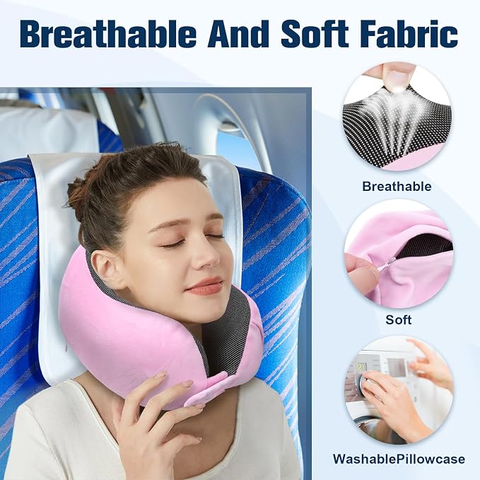 Cirorld Neck Pillow for Traveling, Travel Pillows for Airplanes,100% Pure Memory Foam Travel Neck Pillow, Adjustable Flight Pillow, Portable Plane Accessories with Eye Mask, Earplugs, Carry Bag - Image 6