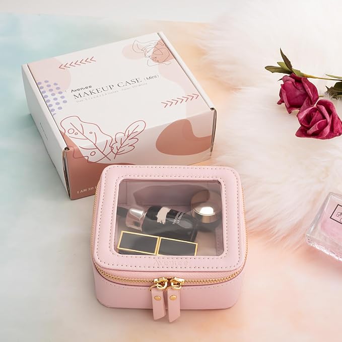 Aveniee Small Clear Makeup Bag,Mini Travel Toiletry Organizer TSA Approved,Waterproof Cosmetic Case with Zipper,Cute Car Essentials Pouch for Women,Pink - Image 7
