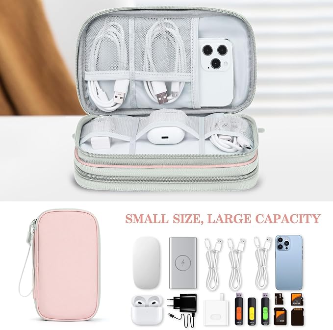 FYY Electronic Organizer, Travel Tech Pouch Bag, Medium, Light Pink | Wrist Strap, Waterproof, Double Layers Portable Electronics Travel Carrying Case for Cord, Charger, Daily Business Trips Use - Image 6