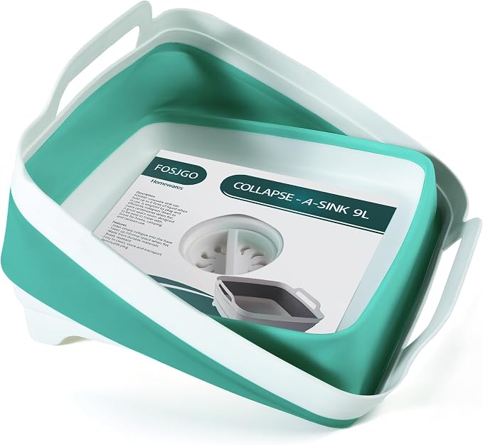 FOSJGO Collapsible Dish Basin with Drain Plug, Foldable Sink, 2.4 Gal (9L) | Space-Saving Wash Basin for Kitchen, Baby Bottles, Vegetable Washing, Camping, RV and Party Beverage Tubs - Image 3