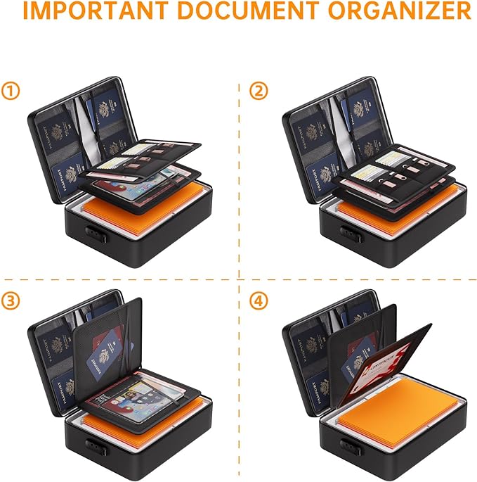 DocSafe 5200°F Fireproof Document Organizer Box with Lock, Heat Insulated | Upgraded Fire＆Water-Resistant Box 8 Layers File Organizer,Portable Home Travel Safe Storage for Important Documents and More - Image 5