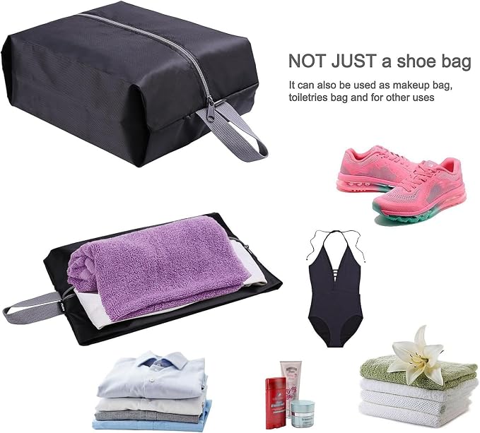 YAMIU Travel Shoe Bags Set of 2 Waterproof Nylon with Zipper for Men & Women (Black) - Image 7