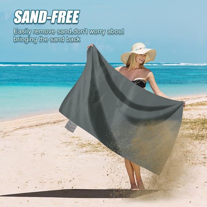 Odoland Sandproof Beach Blanket, Waterproof Portable Mat with Carry Pouch | 43.3“x27.5” Quick Drying & Foldable Lightweight Sand Free Beach Mat Tarp for Hiking, Camping, Travel, Grey - Image 8