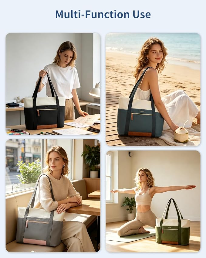 ECOHUB Large Tote Bags for Women Lightweight Laptop Tote Bag for Work Nurse Teacher Travel Totes with Compartments Cup Holder - Image 7