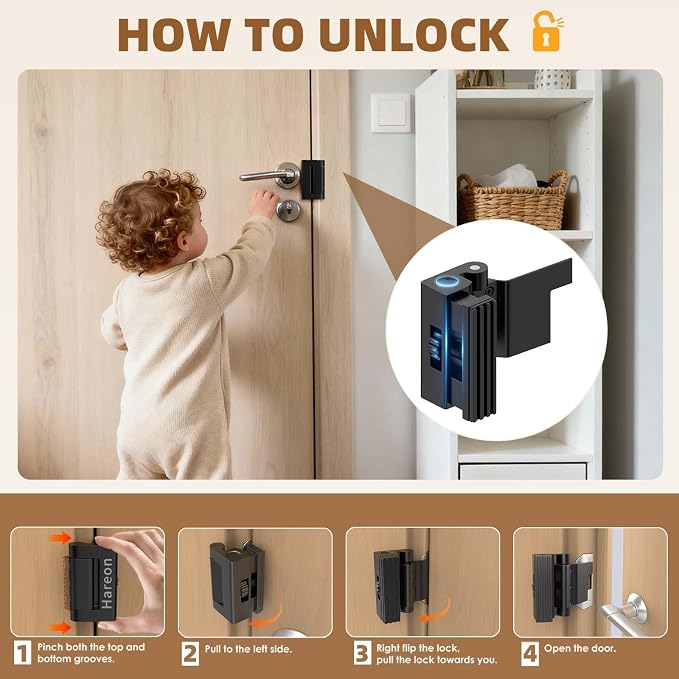 Portable Door Lock,Security Door Reinforcement Lock,No Drilling(Black-4PCS) | Portable Door Lock for Travel,Interior Doors for Apartments,Hotels,bedrooms - Image 3