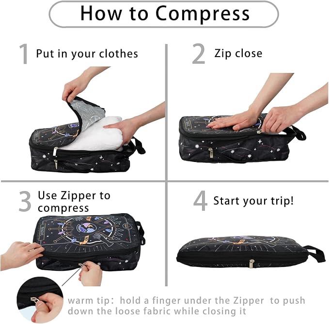 6 Pcs Compression Packing Cubes for Travel, Waterproof Luggage Organizer Washable Storage Bags Set - Packaging Cubes for Backpack Travel and Carry-Ons - Image 3