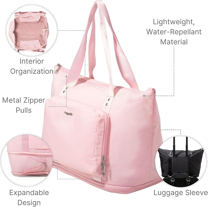 Baggallini Carryall Expandable Lightweight Travel Tote 22" Packable Folding Compact Nylon Washable Weekender w/Luggage Sleeve - Image 5