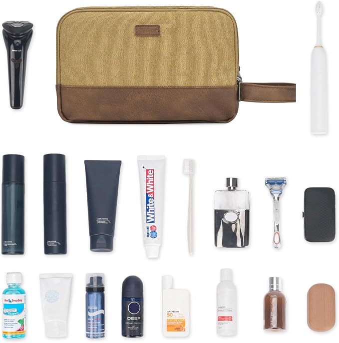 WANDF Travel Toiletry Bag for Men, Canvas Shaving Dopp Kit | Wet Separation, Water-Resistant Fabric, Travel Bag for Toiletries, Shaving Accessories, Weekend Trips - Image 8
