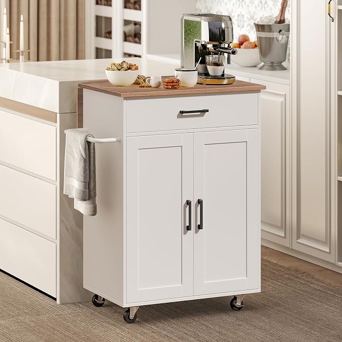 MAHANCRIS Kitchen Island on Wheels with Drop Leaf, Folding Countertop Kitchen Island Cart, Kitchen Island Table with Towel Rack, Drawer, for Kitchen, Dining Room, White and Walnut KIBZ12501 - Image 2