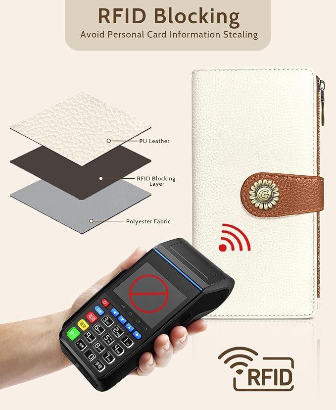 GIANCOMICS White Caramel Womens Wallet RFID, Long Credit Card Holder Bifold | Billfold, Cute Cash Purse, Travel Zipper Coin Pocket, Compact Clutch, PU Leather, ID Window, 11 Card Slots, Ladies Gift Woman - Image 4