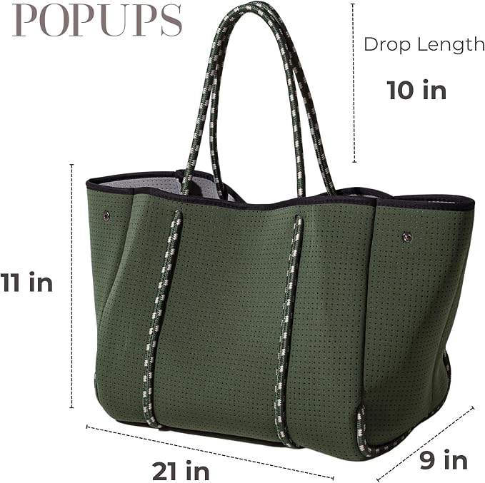 POPUPS Large Neoprene Tote Bag for Women - Everyday Designer Handbag for Travel Work and Beach with Pockets and Zipper Pouch - Image 4