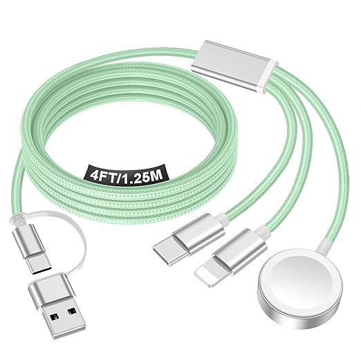 Travel Essentials for Apple Watch Charger,iPhone Charger,3 in 2 Type C/Lightning/Magnetic Travel Charging Cable,Portable Multi Charging Cable for Apple Watch, iPhone 17‑11,Samsung S26,Car,iPad-4FT by Accessoriesforphoneandelectricproducts