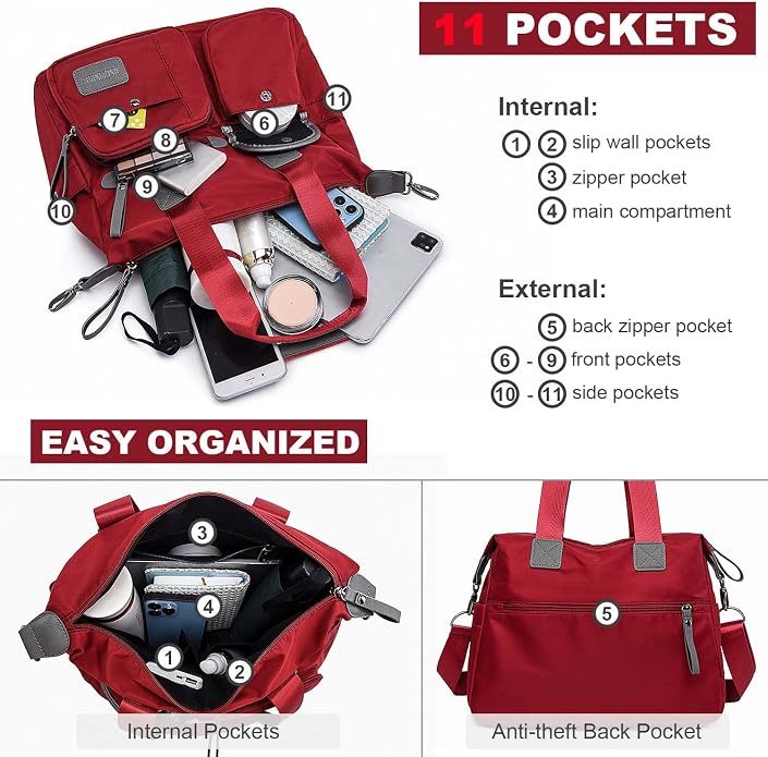 Tote Bag for Women,Multi Pockets Shoulder Handbag,Nurse Bag for Work,Large Cross body Purse,Fashion Nylon Top Handle Satchel - Image 7