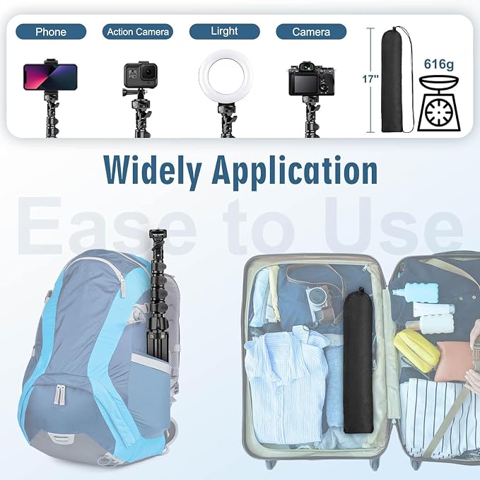 Selfie Stick Tripod, 85" Phone Tripod, Aluminum Tripod Stand for Video Recording Photo Vlog, Travel Cell Phone Tripod with Gooseneck/Remote/Phone Holder, Compatible with iPhone Android Smartphone - Image 8