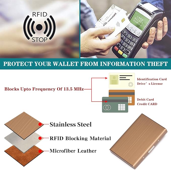 Stainless Steel Credit Card Wallet RFID Blocking Metal Case Pocket Business Card Holder for Women and Men - Image 5