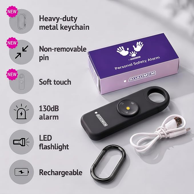 Rechargeable Personal Safety Alarm for Women | 130dB Loud Siren & Strobe Light & Low Battery Notice, Emergency Keychain Alarm for Self Defense (Charcoal Black) - Image 2
