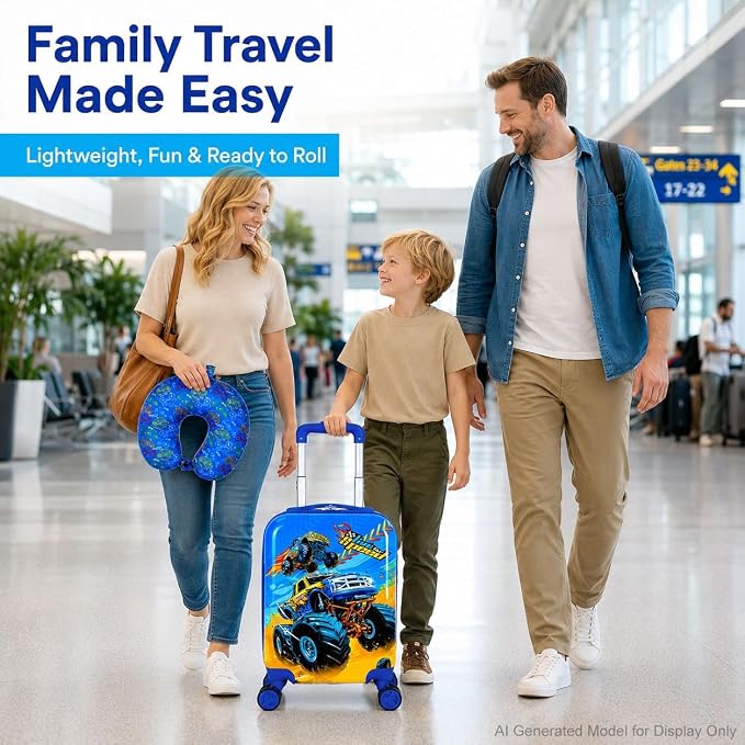 Lightweight Hardshell Spinner Kids Luggage Set 2PCS with Wheels - Airplane Approved Carry-On Suitcase for Boys & Children Ages 3-10, Car Rolling Suitcases Set for Elementary Toddler Travel - Image 2