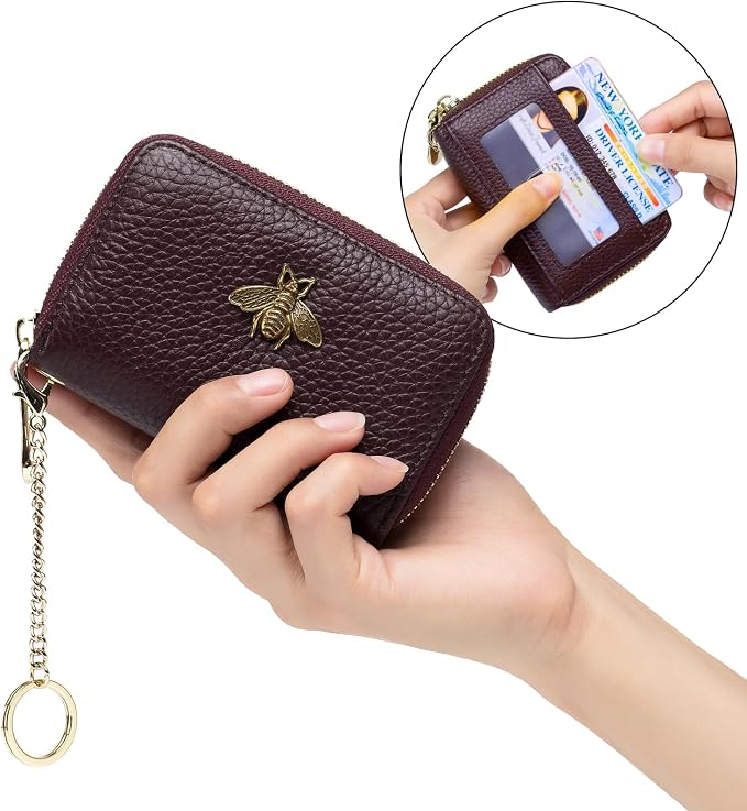 imeetu RFID Credit Card Holder, Small Card Wallet Women, Leather Card Case | Genuine Leather Women's Card & id Cases, Change Coin Purse with Zipper Keychain id Window, 20 Colors & 3 Styles, Daily, Gifts - Image 7