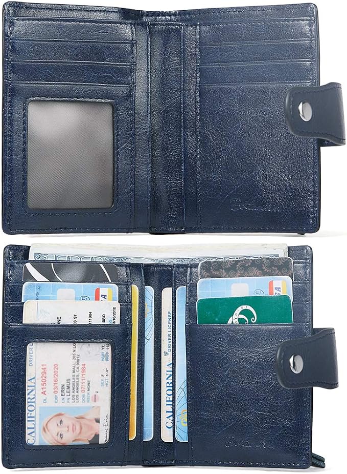 BOSTANTEN Leather Womens Wallet Small RFID Blocking Credit Card Holder | Removable ID Window, Zipper Coin Pocket, Bifold, Minimalist, Fits Small Purses, Daily Use, Ladies Gifts, Blue - Image 7