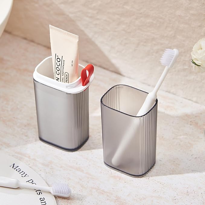 Topavatop Toothbrush Travel Case, 2 in 1 Toothbrush Holder and Rinse Cup, Large Capacity Toothbrush Cup with Cover, Portable Travel Toothbrush Holder for Traveling, Camping, Trip - 1Pcs - Grey&White - Image 9