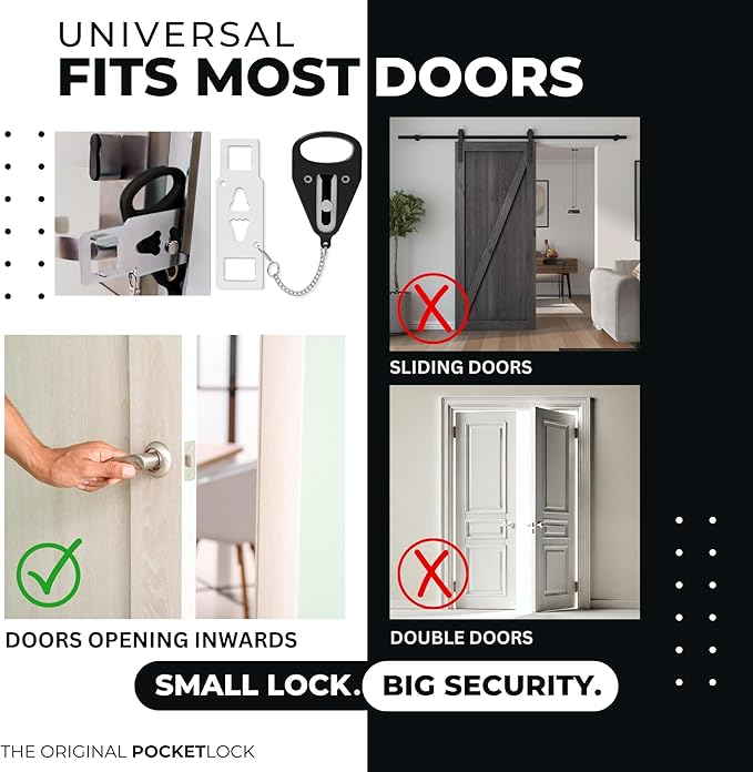Portable Door Lock for Travel – Hotel Door Locks for Travelers Security – Door Safety Lock from Inside for Home & Apartment – Travel Locks for Hotel Rooms – (Black) - Image 4