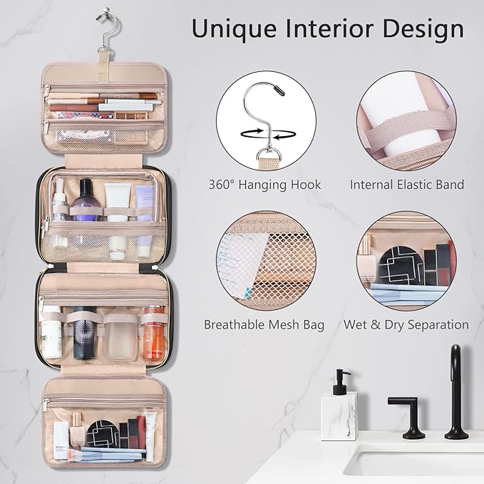 Toiletry Bag for Women, Hanging Travel Toiletry Bag with Jewelry Organizer Compartment Large Makeup Bag, PVC Waterproof Cosmetic Travel Bag for Travel Business Trips Camping Bathroom, Black - Image 5