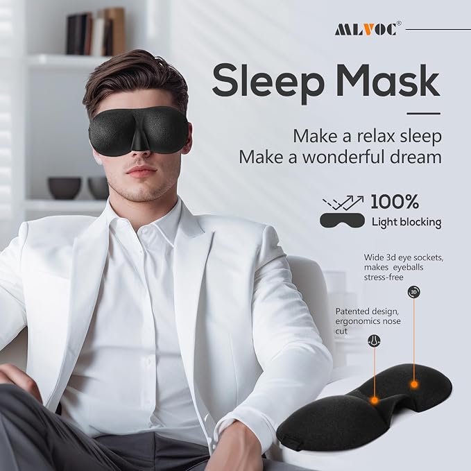 MLVOC Airplane Travel Neck Pillow for Sleeping, 3D-Eye Mask & Earplugs Kit | 3-in-1 Travel Kit, Eye Mask + Earplugs, Curved Neck & Chin Support, Rope Lock Fit, Memory Foam Keeps It’s Shape - Image 8