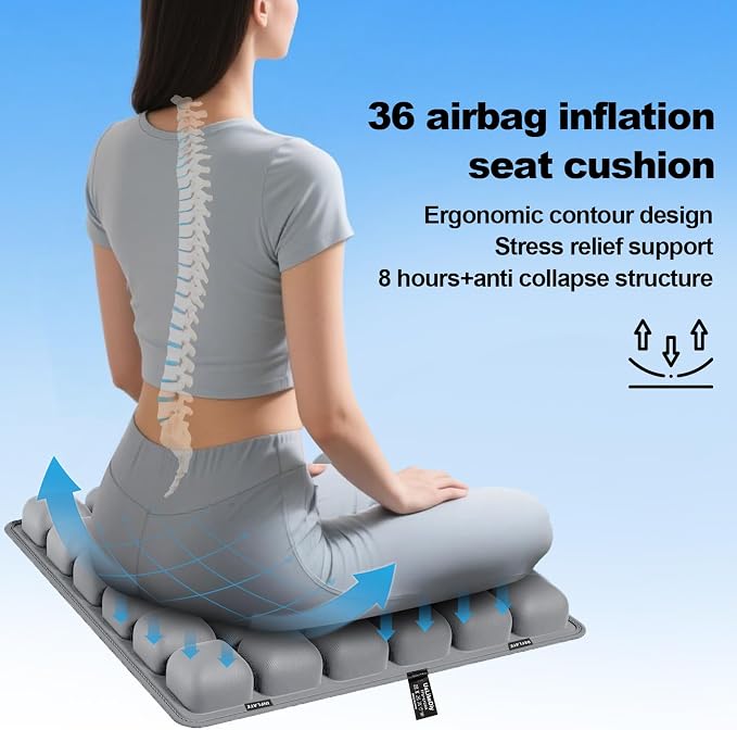 Grey Travel Seat Cushion – Portable Inflatable 3D Air Cell Seat Cushion for Long Flights, Car, Office, Wheelchair, Ergonomic Design for Tailbone Relief & Compact Support - Image 5