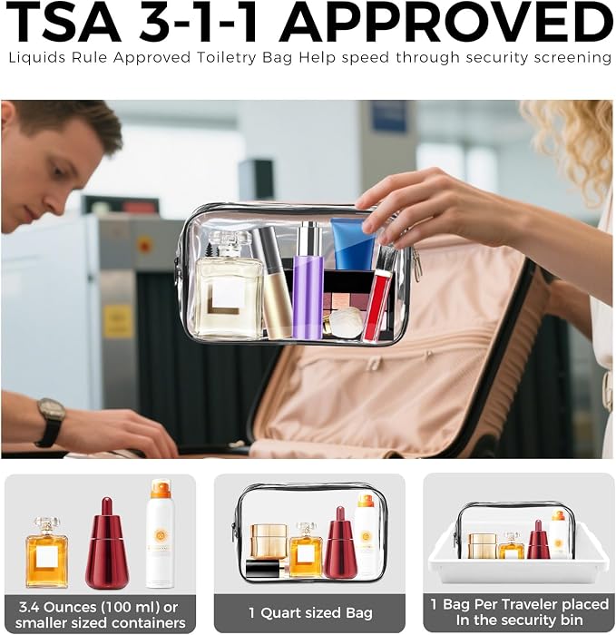 AURUZA Clear Makeup Bag,Portable Travel Toiletry Bags with Zipper, TSA Approved Clear Organizer Bags, PVC Cosmetic Pouch for Airport Airline Compliant - Image 3