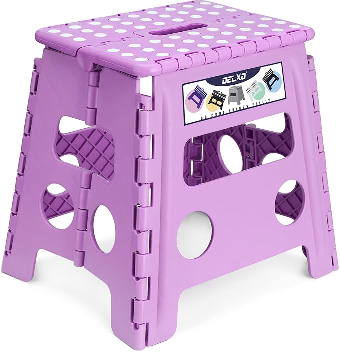 Delxo Folding Step Stool 13 Inch,300 Lbs Step Stool for Adults Purple | Foldable Step Stool 13",Non-Slip Foot Stools with Handle,Lightweight Collapsible stools for Kitchen,Bathroom,Bedroom,Garden by Delxo
