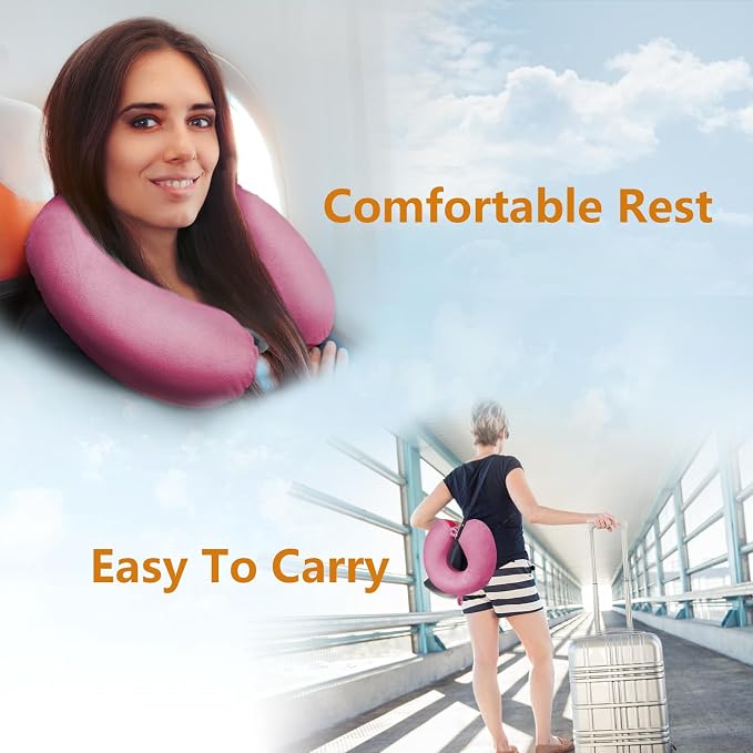 Travel Pillow, Memory Foam Neck Pillow for Traveling, U Shape Airplane Portable Flight Pillow Adult Travel Neck Pillow for Plane Train Car Home Office (Pink) - Image 6