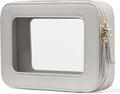 Clear Makeup Case Toiletry Bag Travel Medium Clear Cosmetic Bag with Zipper, Small Make Up Bag Organizer Traveling TSA Approved Transparent Bag Car for Essentials, Beige Grey by POPVIBE