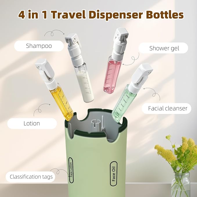 4 in 1 Travel Dispenser Bottle,4 Pack 30ML Travel Bottles for Toiletries, Leak Proof Travel Size Containers (Green) - Image 2