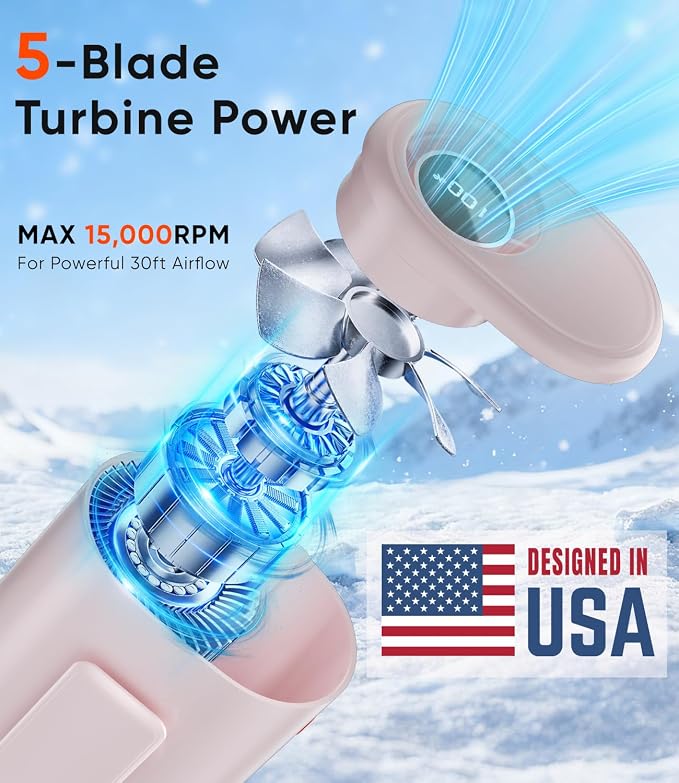 AI Portable Waist Fan, 6-Speed 15,000RPM Strong Turbo Airflow, 30H Cooling Battery Powered Personal Fan Rechargeable, Wearable Hands-Free Shirt/Belt/Body Fan for Travel, Work, Outdoor Off-White - Image 2