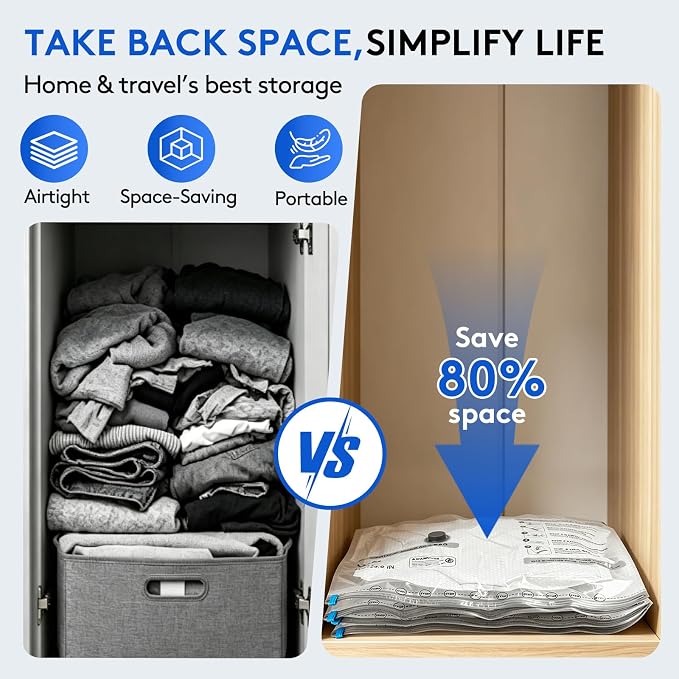 18 Packs Vacuum Bags for Travel with Rechargeable Pump, 3 Sizes Vacuum Seal Bags for Clothing, Compression Vacuum Travel Bags for Luggage, Vacuum Packing Bags for Closet Organization - Image 2