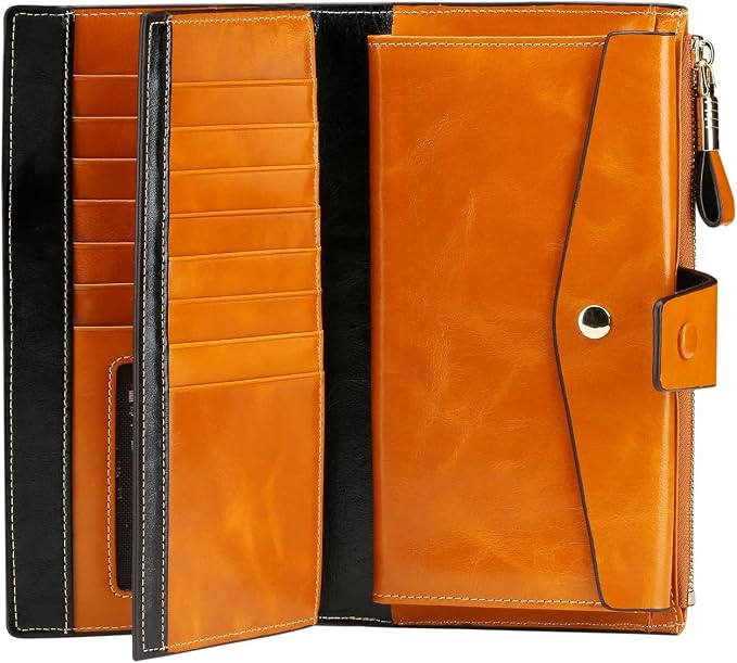 Itslife Womens Wallet Leather RFID Blocking Large Capacity Luxury Wax Genuine Leather Clutch Wallet with Card Holder - Image 7
