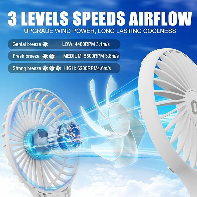 QQT Mini Handheld Fan, 3-Speed Rechargeable Personal Fan - Image 2