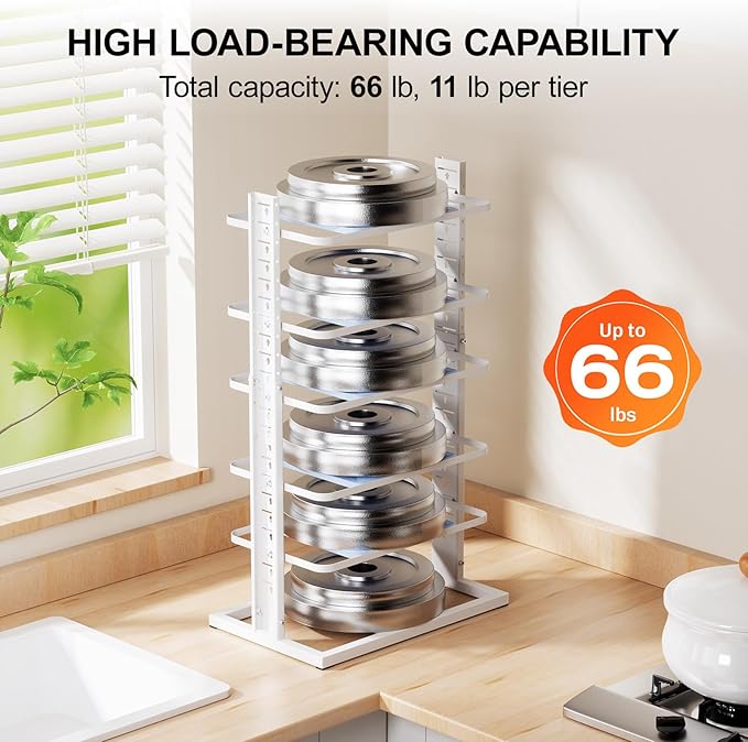 LAMU Pots and Pans Organizer for under Cabinet, 6-Tier Heavy Duty Pan Pot Organizers inside Cabinet Adjustable 14 to 24.57", Pot Rack Kitchen Cabinet Organization and Storage Holds up to 12" Cookware - Image 4
