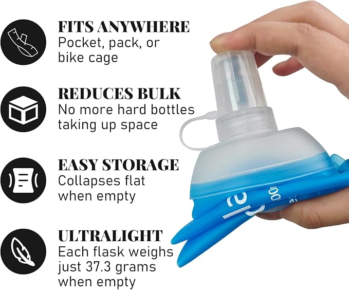 2Pcs 500ml Soft Flask, TPU Collapsible Soft Water Bottle for Hydration Pack, Running Vest, Leak-Proof Folding Water Bottle for Hiking Cycling Climbing Jogging- Blue - Image 4