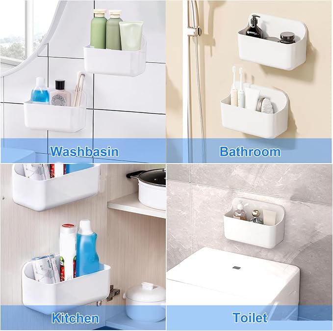 Wall Mount Organizer, 2Pc Small Adhesive Cabinet Door Organizer | Bathroom Shelf for Wall,No Drilling Hang Adhesive Shelf, with Self Adhesive Tapes, for Bathroom, Kitchen, Living Room - White - Image 5