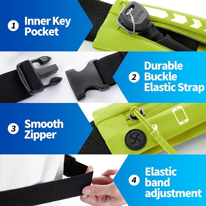 USHAKE Slim Running Belt for Women Men-Runners Phone Holder Fanny Pack, Adjustable, Bounce Free Waist Pouch bag for Workout, Money Belt, Run Gear Accessories Yellow - Image 2