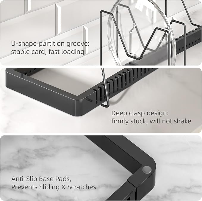 Pots and Pans Organizer under Cabinet, Expandable Pot Lid Organizer Holder with 12 Adjustable Compartment, Pan Organizers inside Cabinet for Lids, Bakeware, Kitchen Storage Pot Rack, Black - Image 4