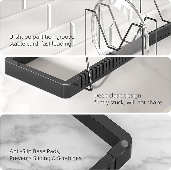 Pots and Pans Organizer under Cabinet, Expandable Pot Lid Organizer Holder with 10 Adjustable Compartment, Pan Organizers inside Cabinet for Lids, Bakeware, Kitchen Storage Pot Rack, Black - Image 4