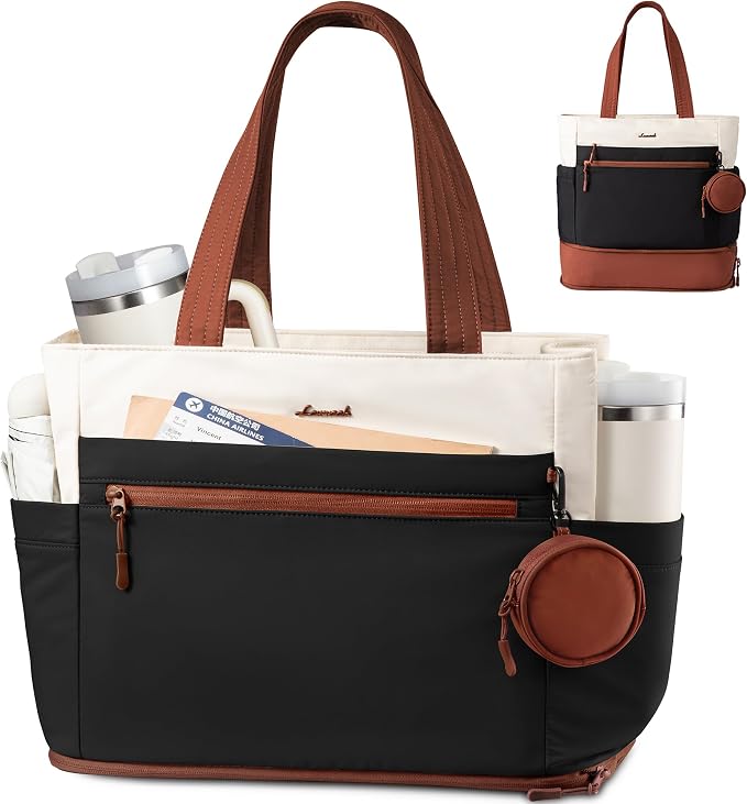 LOVEVOOK Tote Bag for Women, Expandable Laptop Work Bag 15.6 Inch, 33L Large Travel Handbag with 40oz Tumbler Holder, TSA by LOVEVOOK