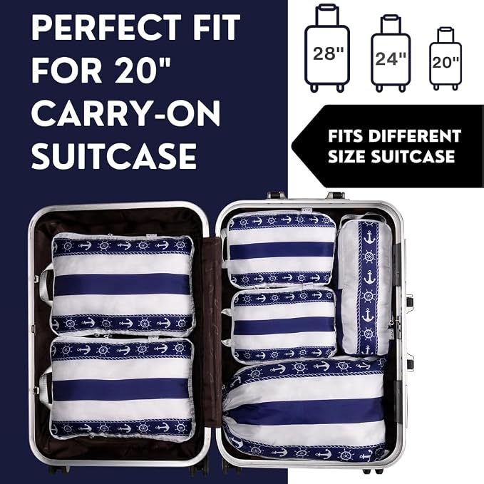 Large Compression Packing Cubes for Travel 6pc Set - Fits Carry On Suit Case & Checked Luggage, Organizer Luggage Packing Cubes for Travel & Home, with Drawstring Backpack/Laundry Bag - Image 3