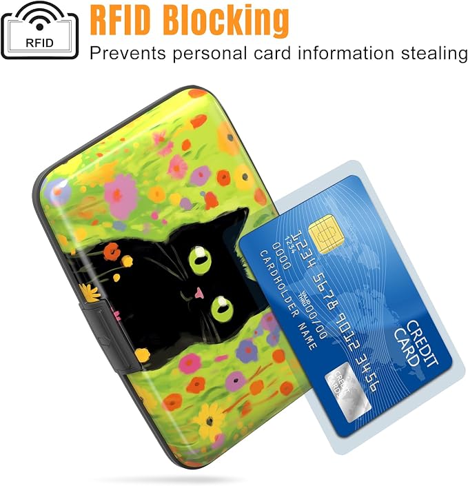 Rimilak Aluminuml Credit Card Holder,Cute Cat | Mini Credit Card Wallet RFID Blocking Slim Metal Hard Case for Women Men - Image 2