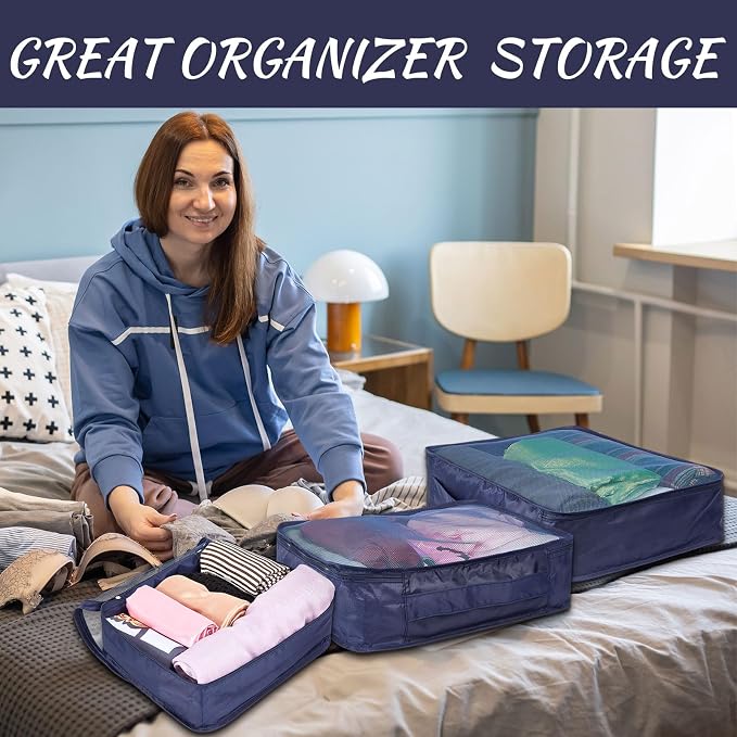 Silkfly 12 Pcs Packing Cubes for Suitcase Travel Luggage Bags Bulk Mesh Organizer Set for Hiking Camping Backpacking Clothes Accessories (Navy Blue,XL, L, M Size) - Image 6