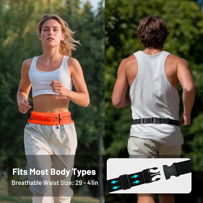 MIER Running Belt for Women & Men, Fanny Pack with Marathon Bib Clip Orange | Slim Adjustable Phone Holder Pouch; Reflective Waist Packs for Running Essentials; Waterproof Zipper Pockets - Image 6
