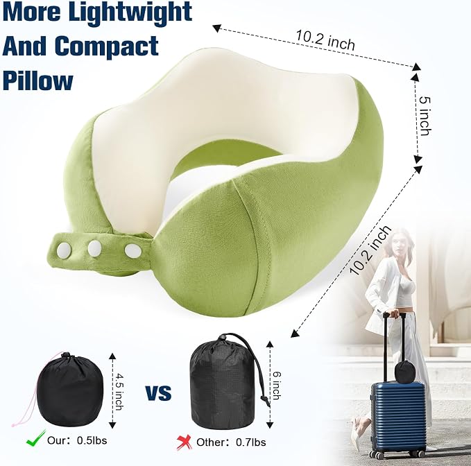 Cirorld Neck Pillow for Traveling, Travel Pillows for Airplanes,100% Pure Memory Foam Travel Neck Pillow, Adjustable Flight Pillow, Portable Plane Accessories with Eye Mask, Earplugs, Carry Bag - Image 7